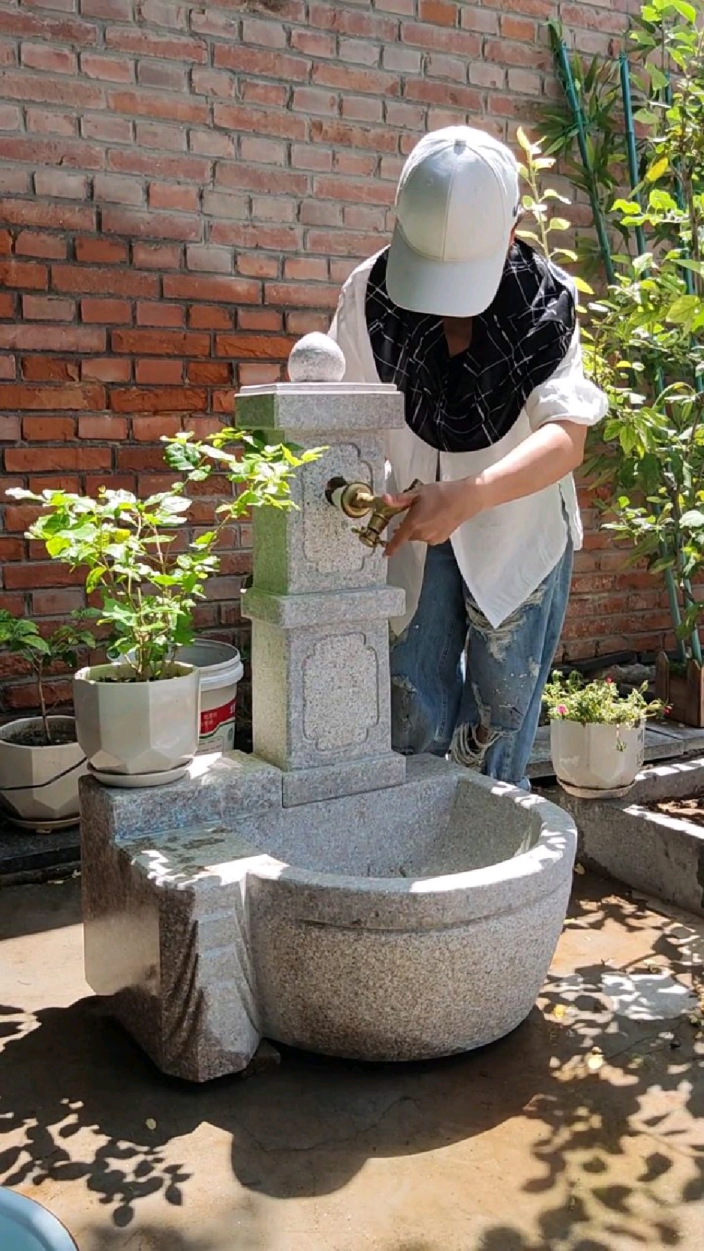 石雕洗手盆拖把池庭院石头墩布池水槽