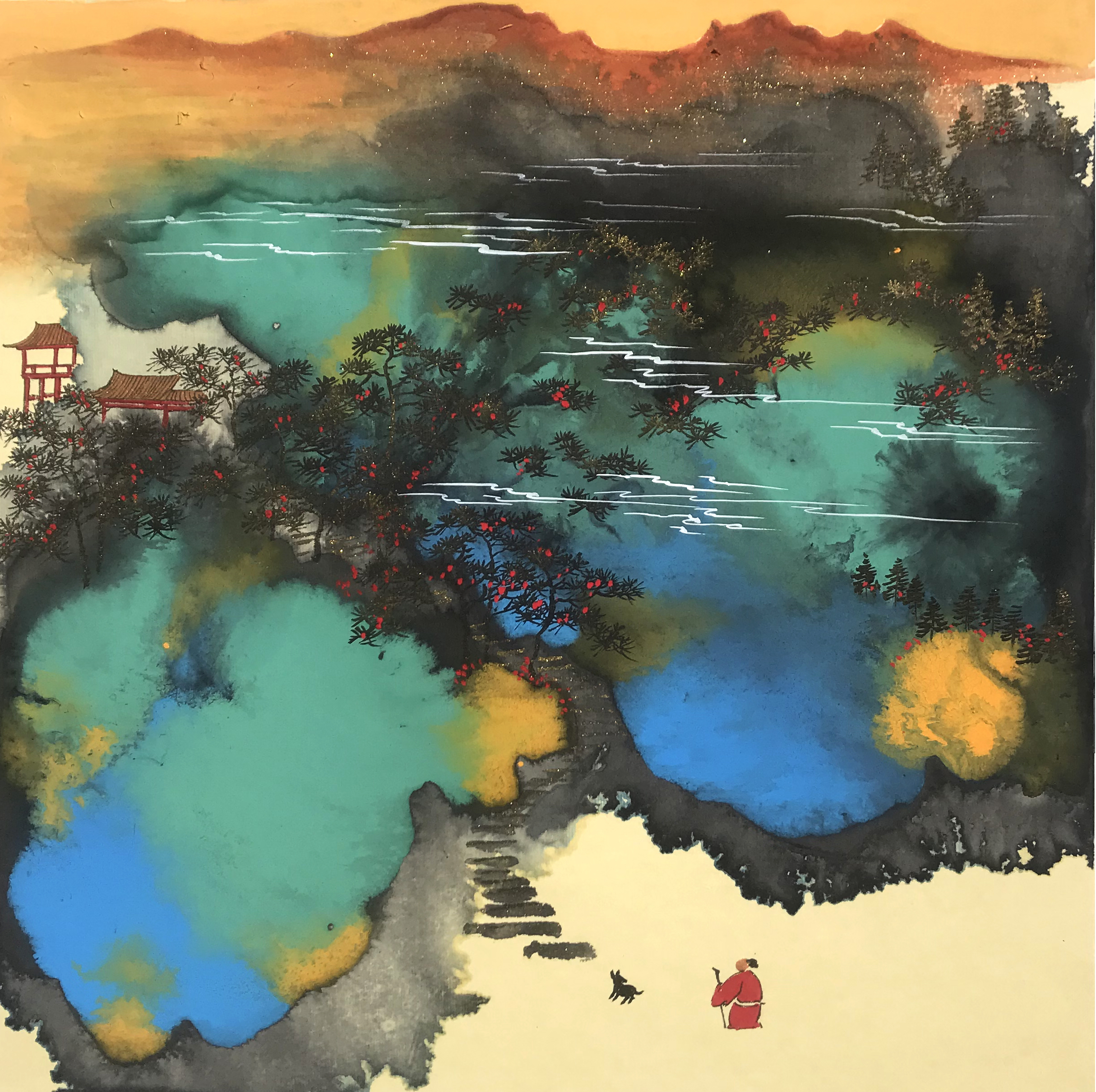 渍染·积染·泼染三染一体青年画家曲胜利如何表现