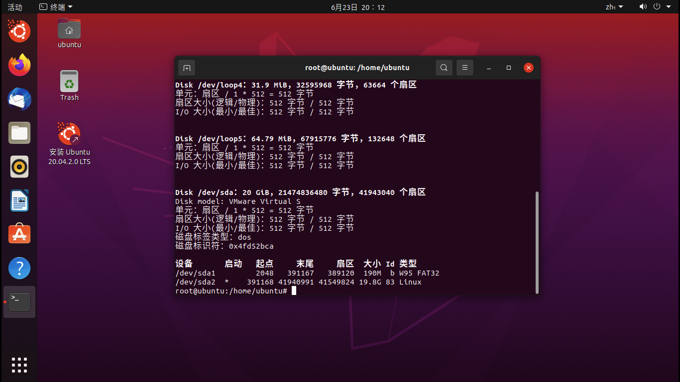如图,/dev/sda1 是格式为 FAT32 的 EFI 分区,/dev/sda2 是格式为 EXT4 的根分区 