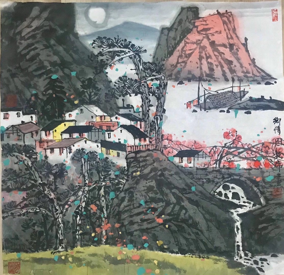 画家林敦席的彩墨山水画中处处体现着诗情,意境高远深邃