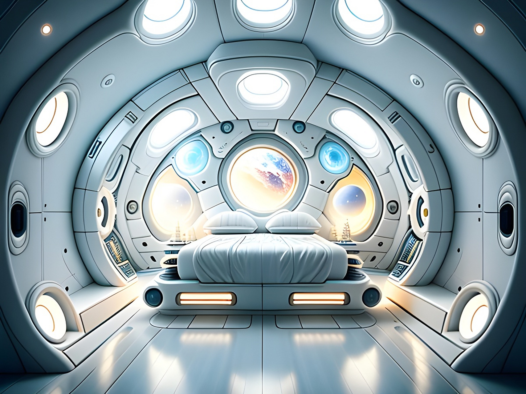 卧室「太空舱」壁纸[比心] #科幻#  #二次元美图#  #百度ai绘图黑科技