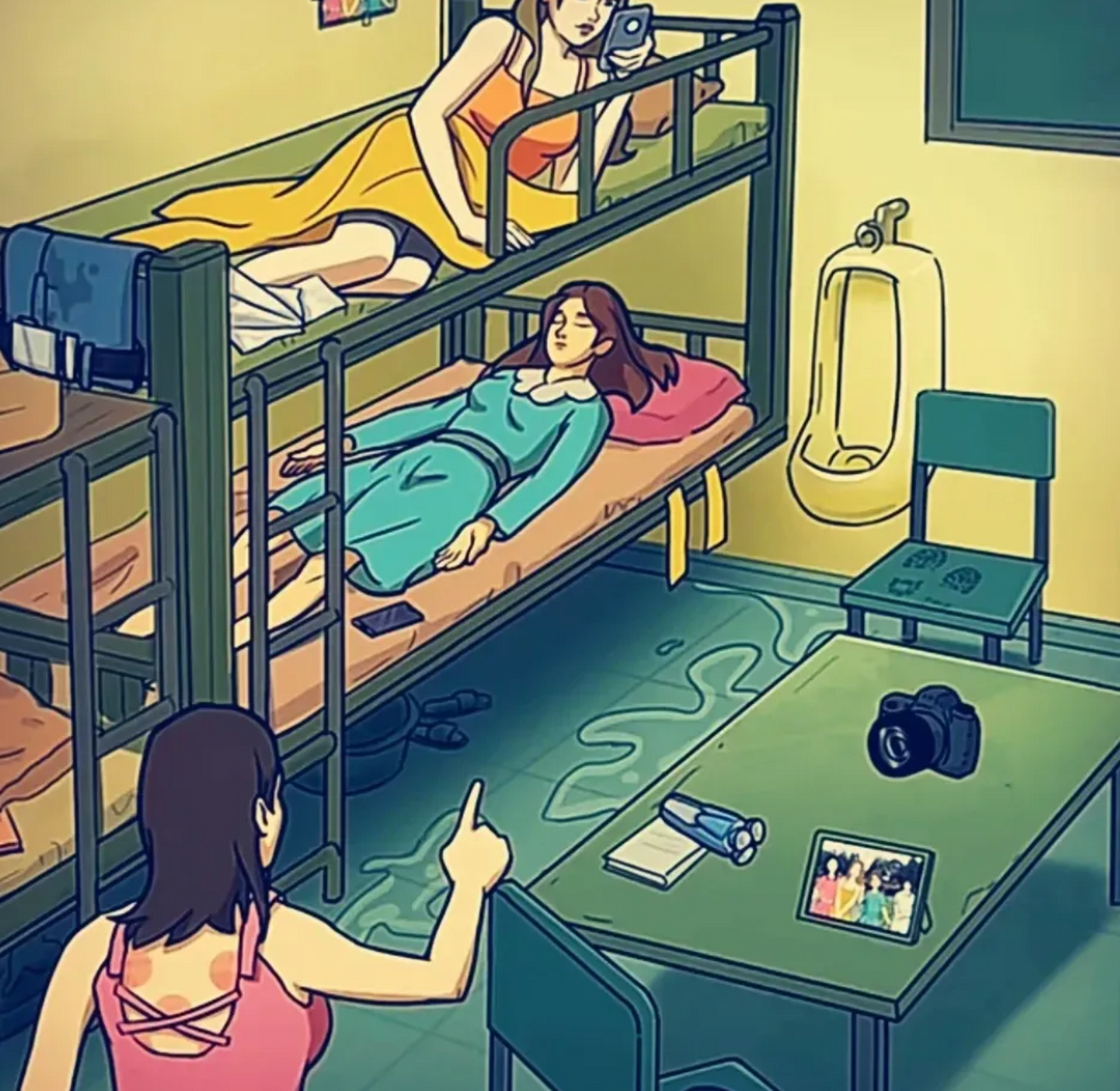 一般情况下,男生不会进女生宿舍,女生也可不能去男生宿舍.