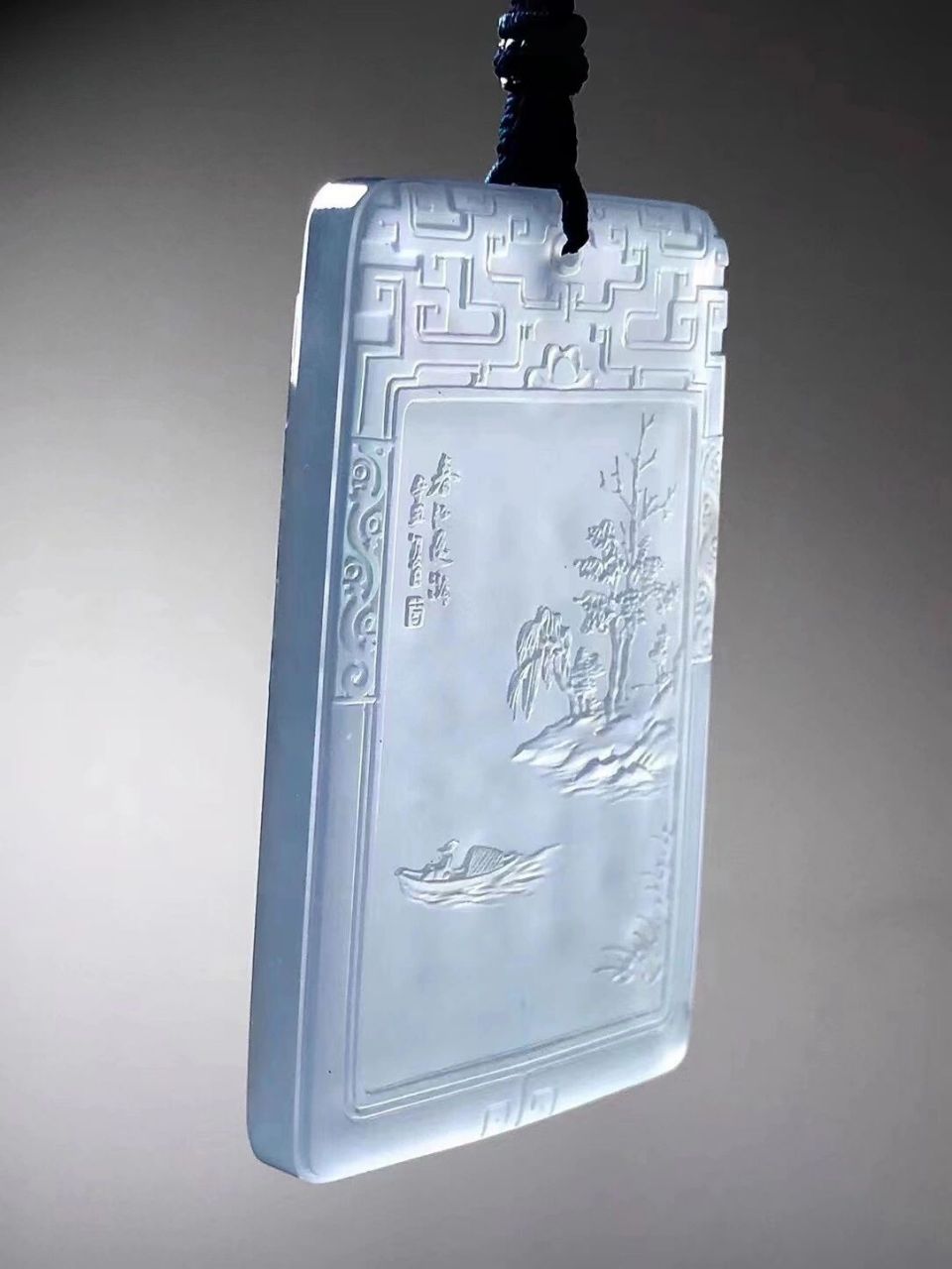 傍山傍水意境单品,天然翡翠山水牌挂件|||冰种精雕山水牌零