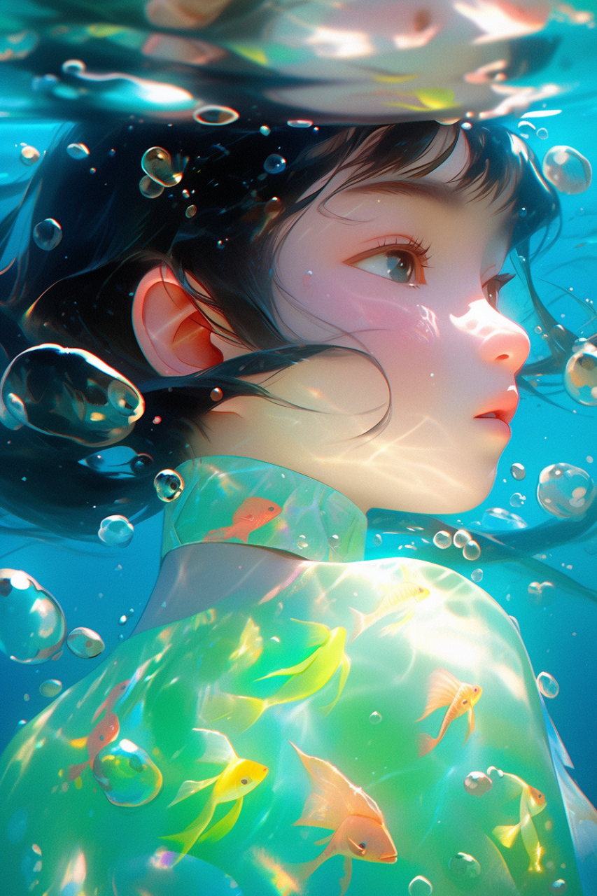 水中游#ai绘画# #二次元# #壁纸