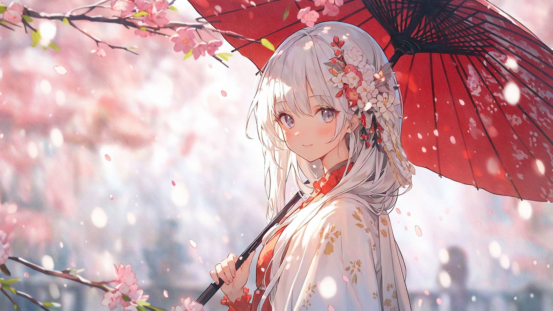 二次元# 漫天樱花雨下的银发佳人[温暖]