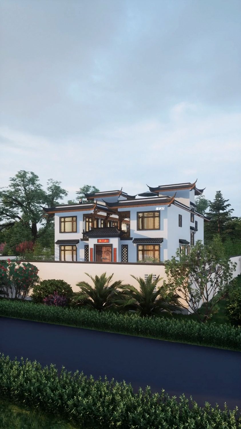 14x18米二层中式四合院农村自建房别墅设计-度小视