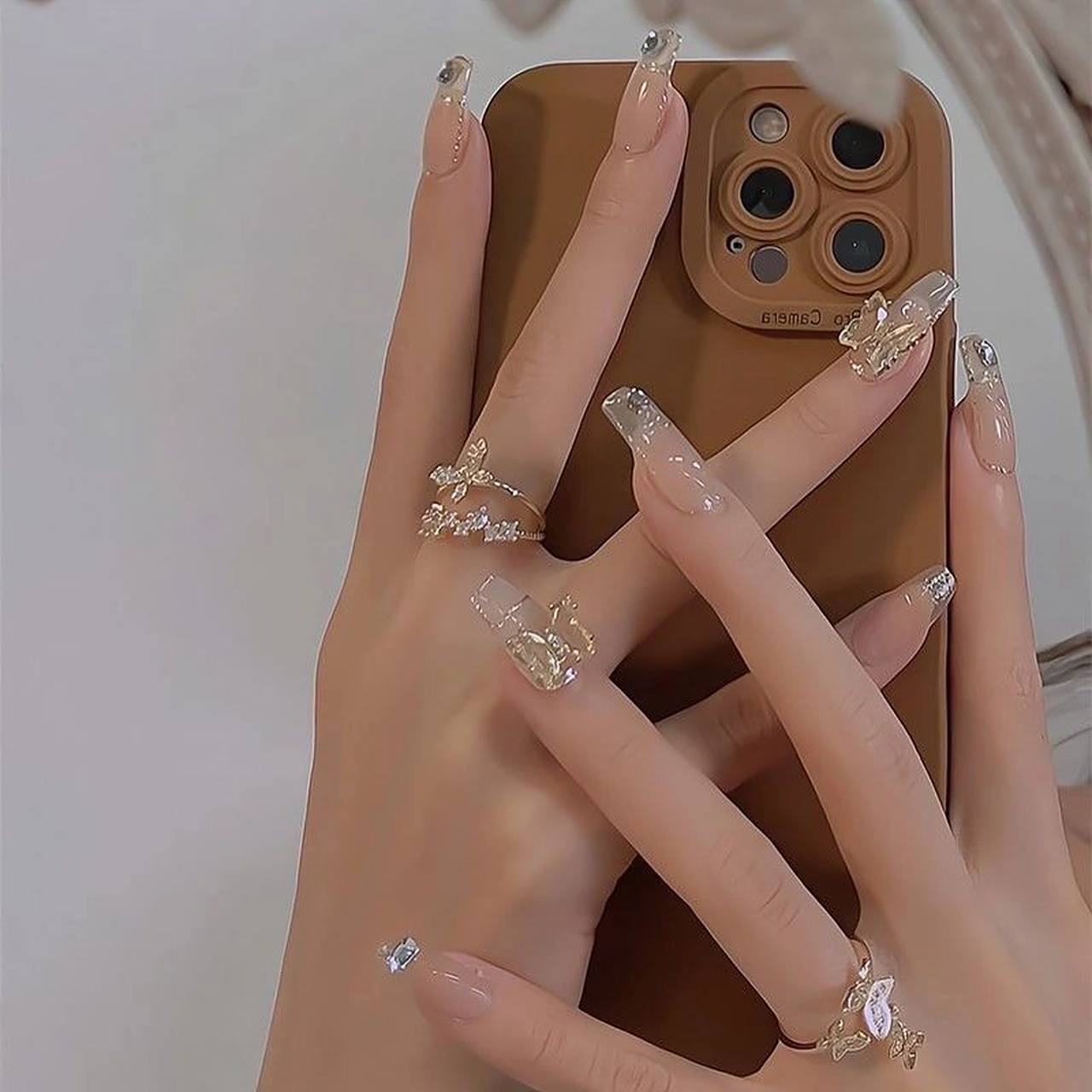 棋盘格美甲法式指甲款式中长款穿戴甲 真好看