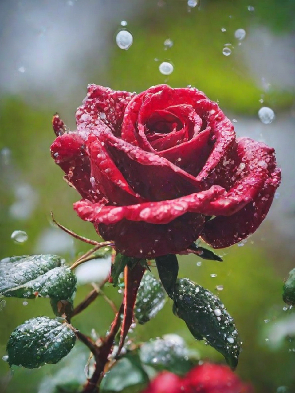 雨中红玫瑰,别样的娇艳欲滴!#玫瑰