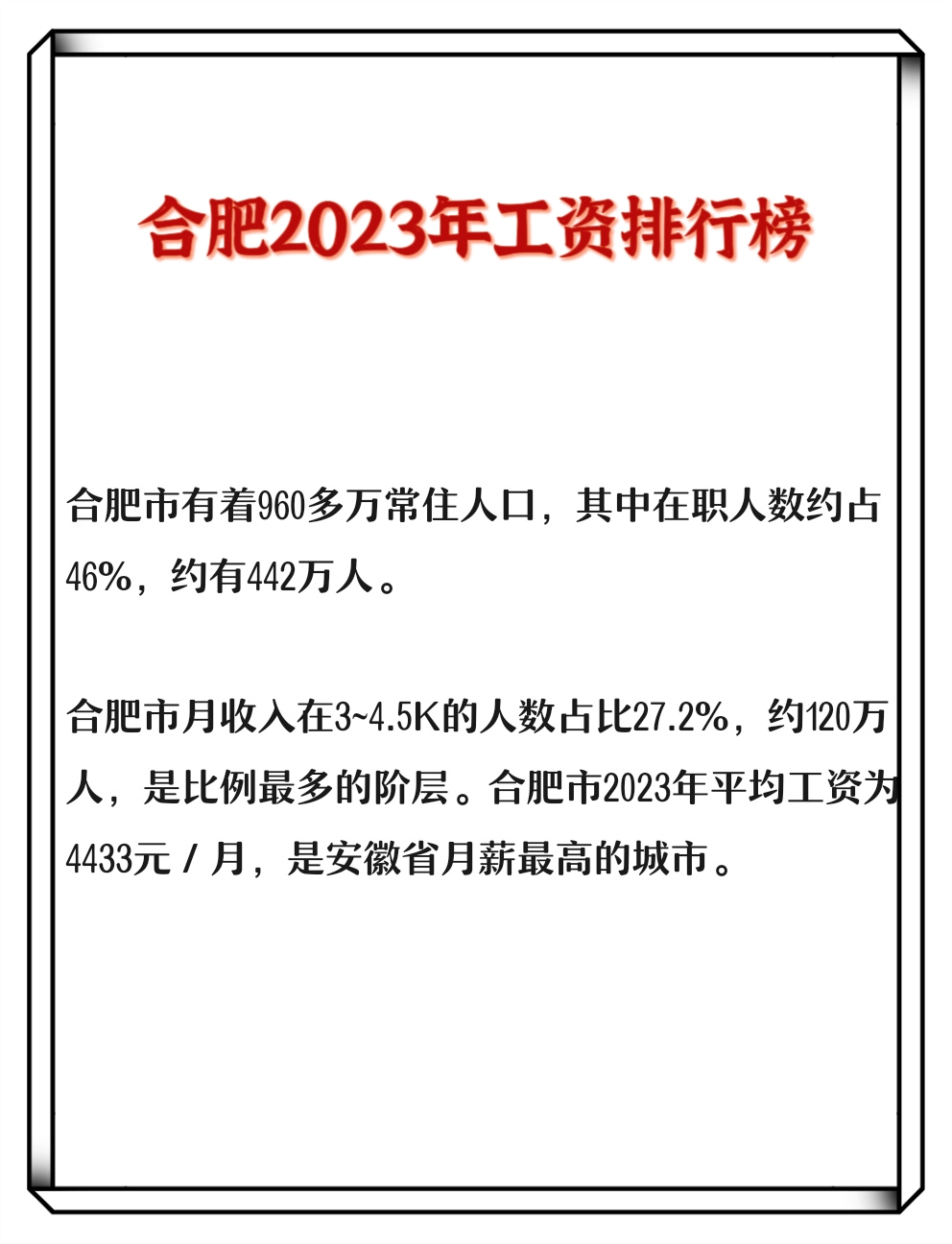 2023年合肥平均工资为4400,你达到这个标准了嘛