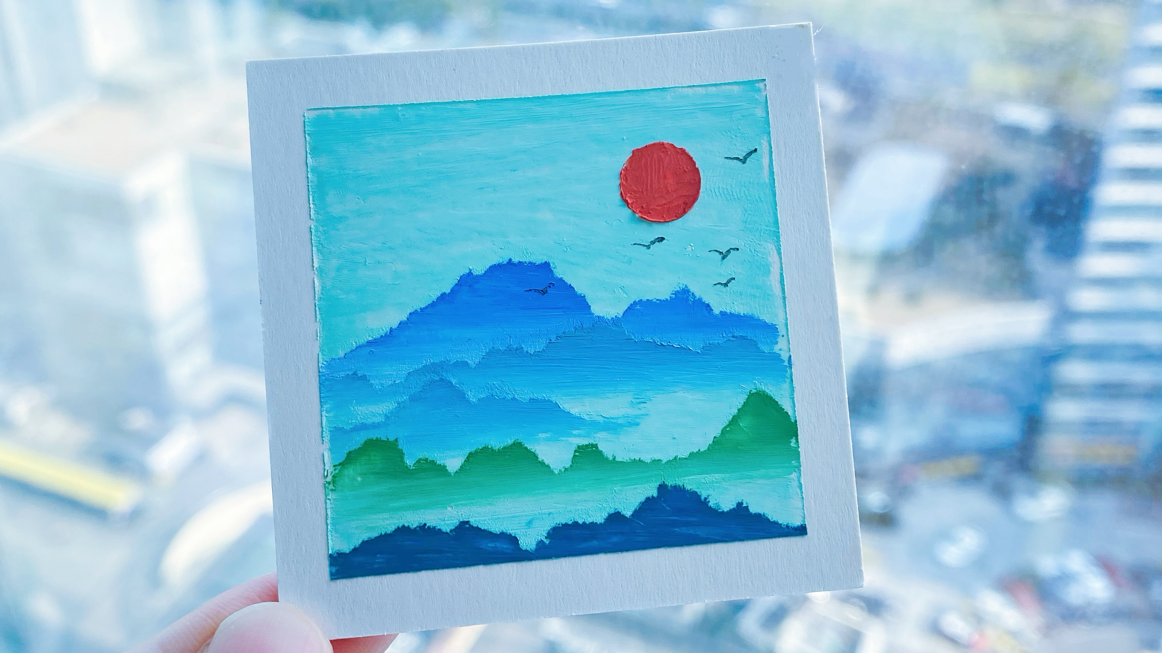 油画棒简单风景画教程,青绿山水,清新治愈,适合新手