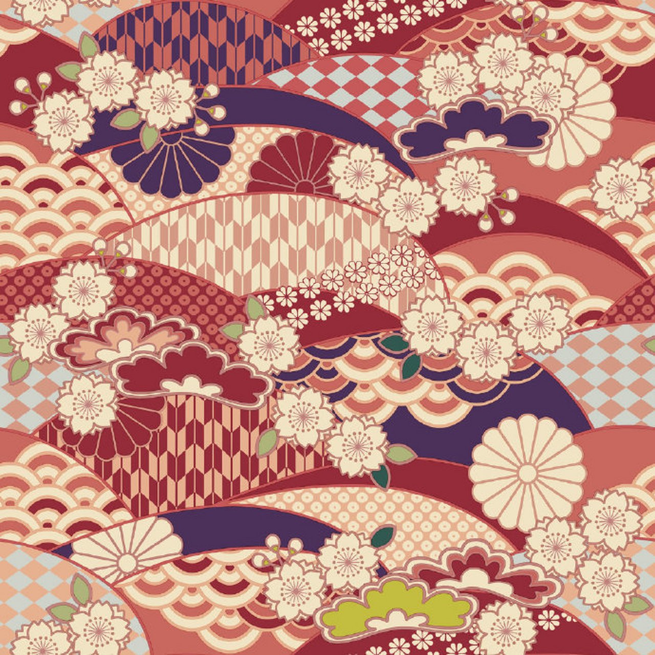 日本花纹素材  和服布纹花纹背景 676767 #绘画欣赏