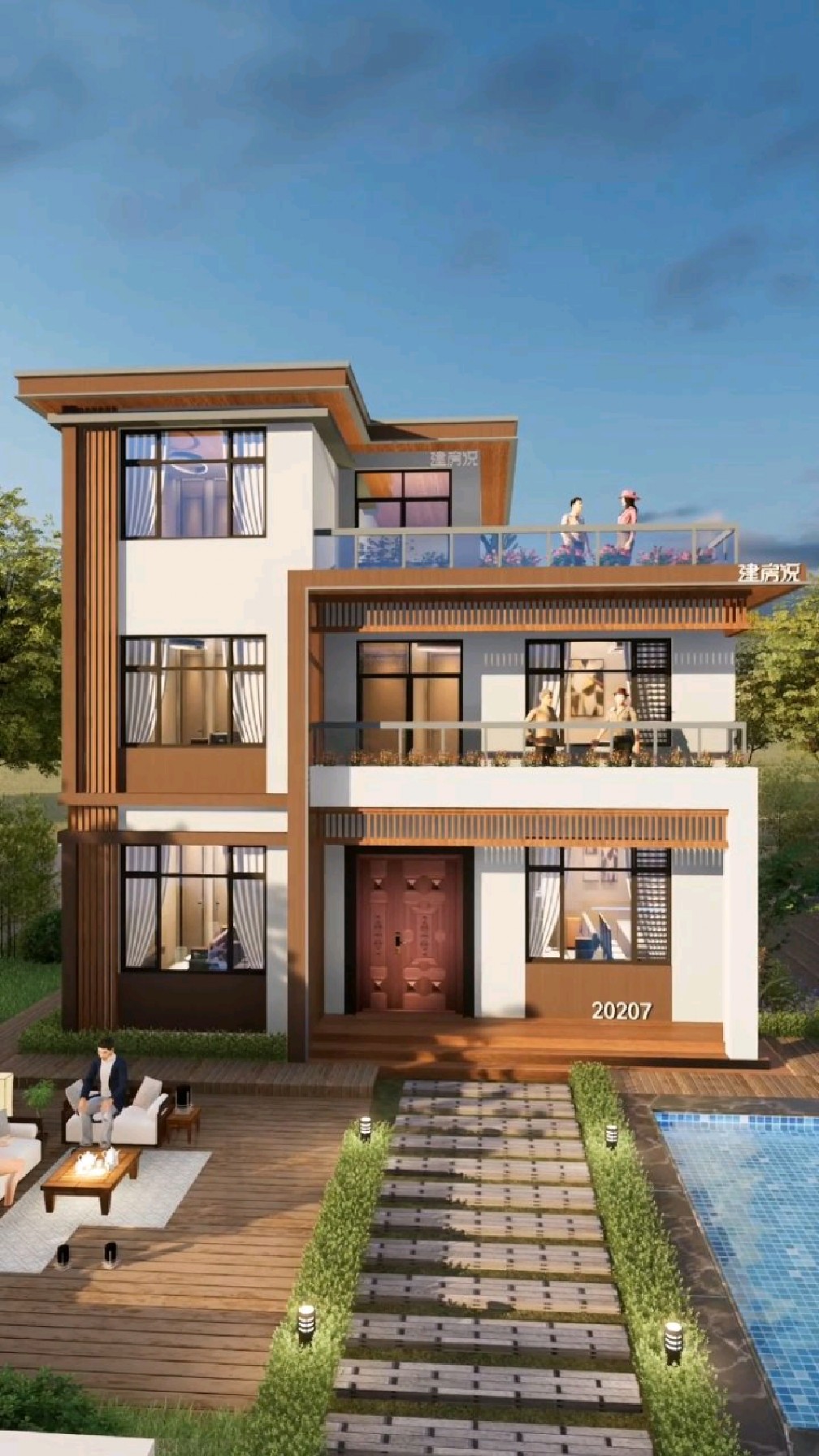 106平三层现代风农村自建房别墅设计