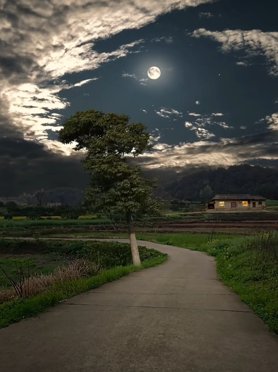 此时此刻,此情此景:  深邃的夜空中挂着一轮明月, 寂静的大地上伫立着