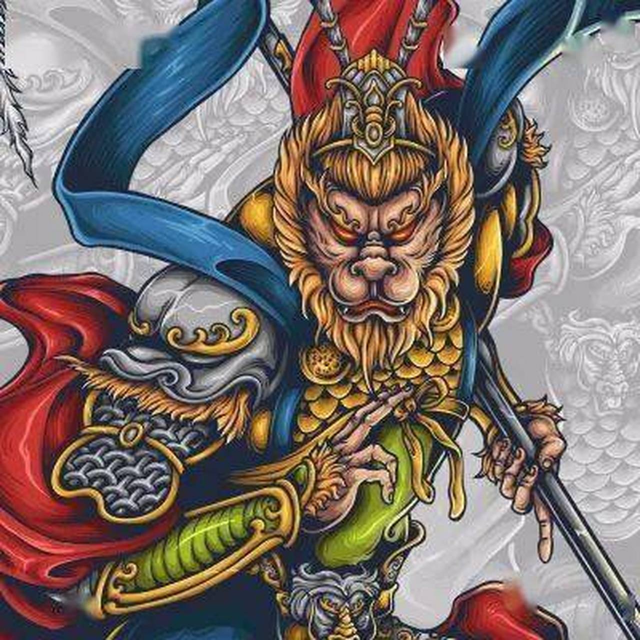 通风大圣猕猴王 描述: 颜面瘦削,额突骨高,窝深颊囊,肩短尾长,背棕腹