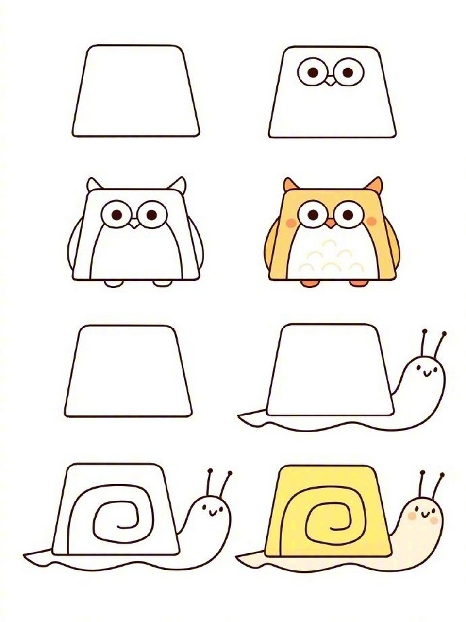 梯形小动物简笔画可爱又简单～ 67676767#绘画# #画画