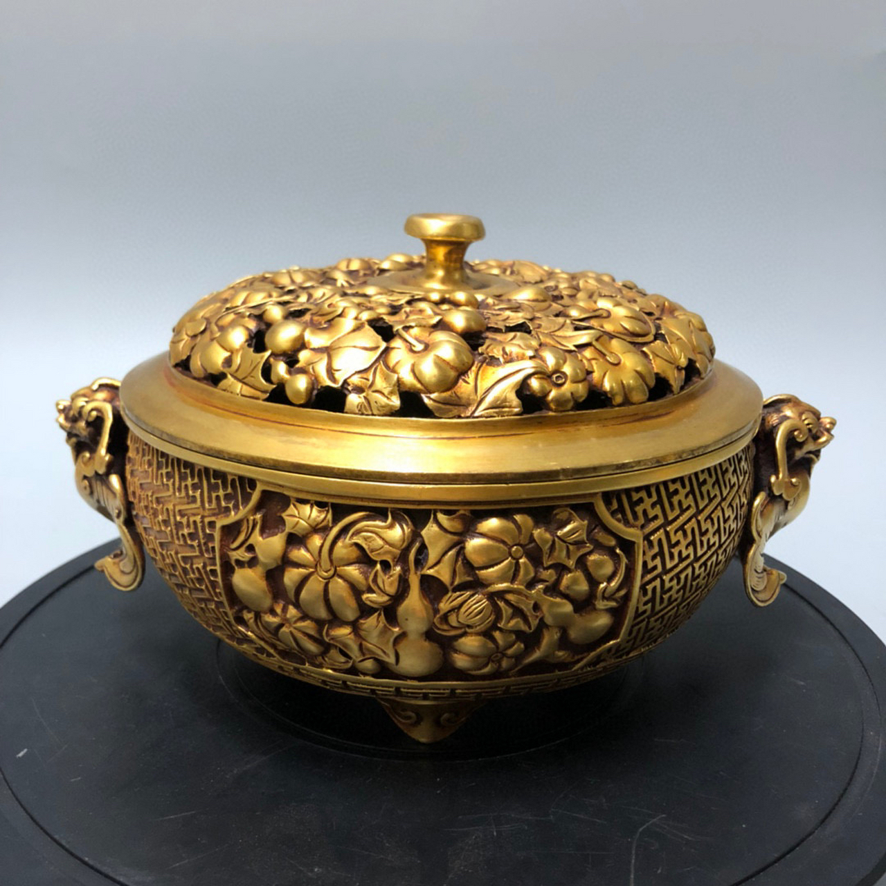 8斤 紫铜铸造,手工打磨,通体鎏金,包浆淳厚,金色璀璨