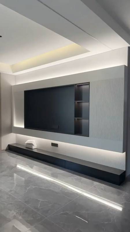 很高级精致简约的岩板电视背景墙-度小视