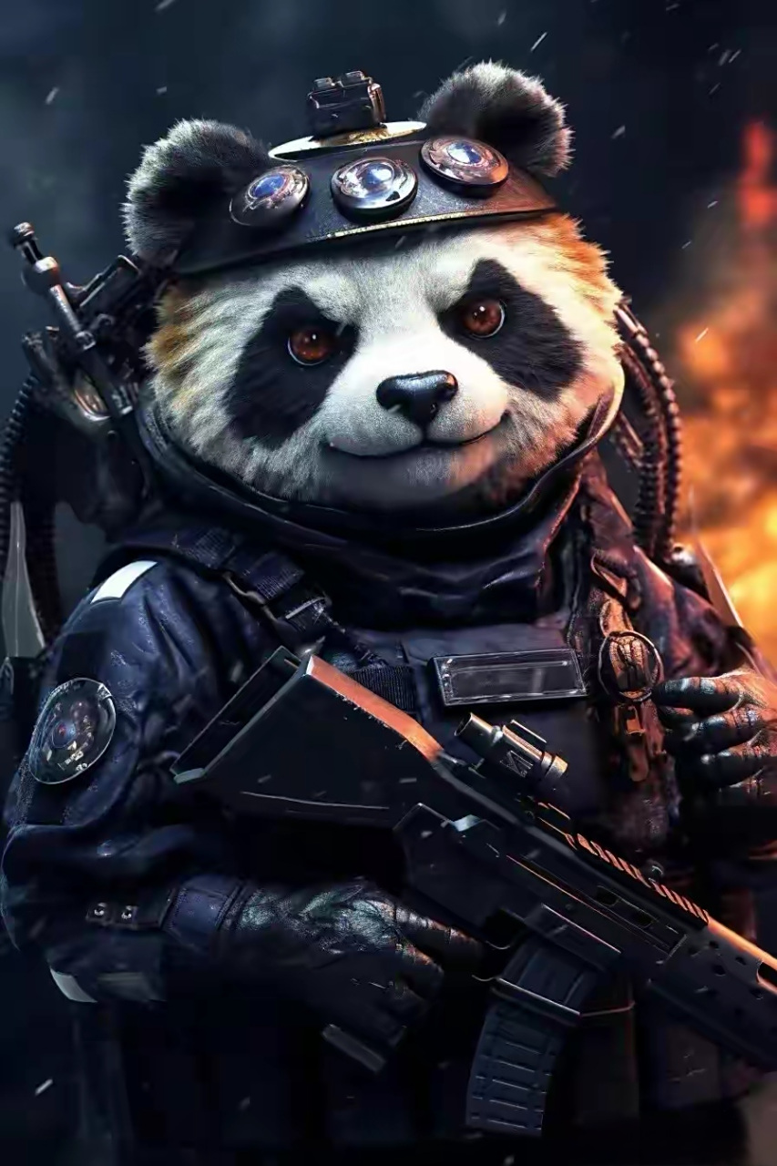 ai绘制的熊猫特种兵,是不是就是历史上的食铁兽,不再是"型肥硕似熊