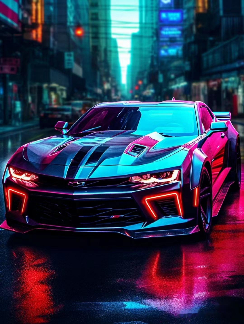 雪佛兰科迈罗作为一辆性能强悍的跑车,与这个场景相得益彰,它的动感