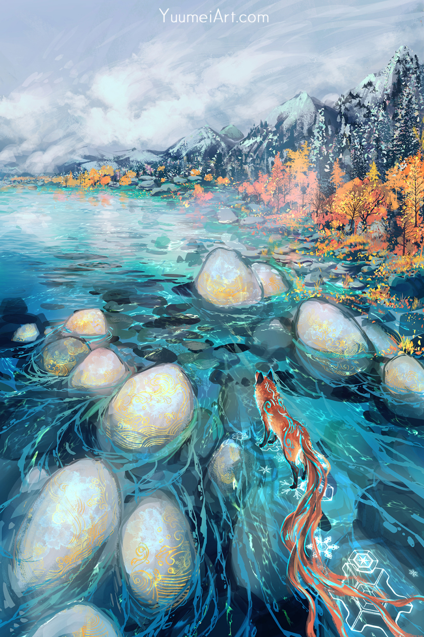 云河行舟  画师:yuu #插画# #唯美# #动漫壁纸