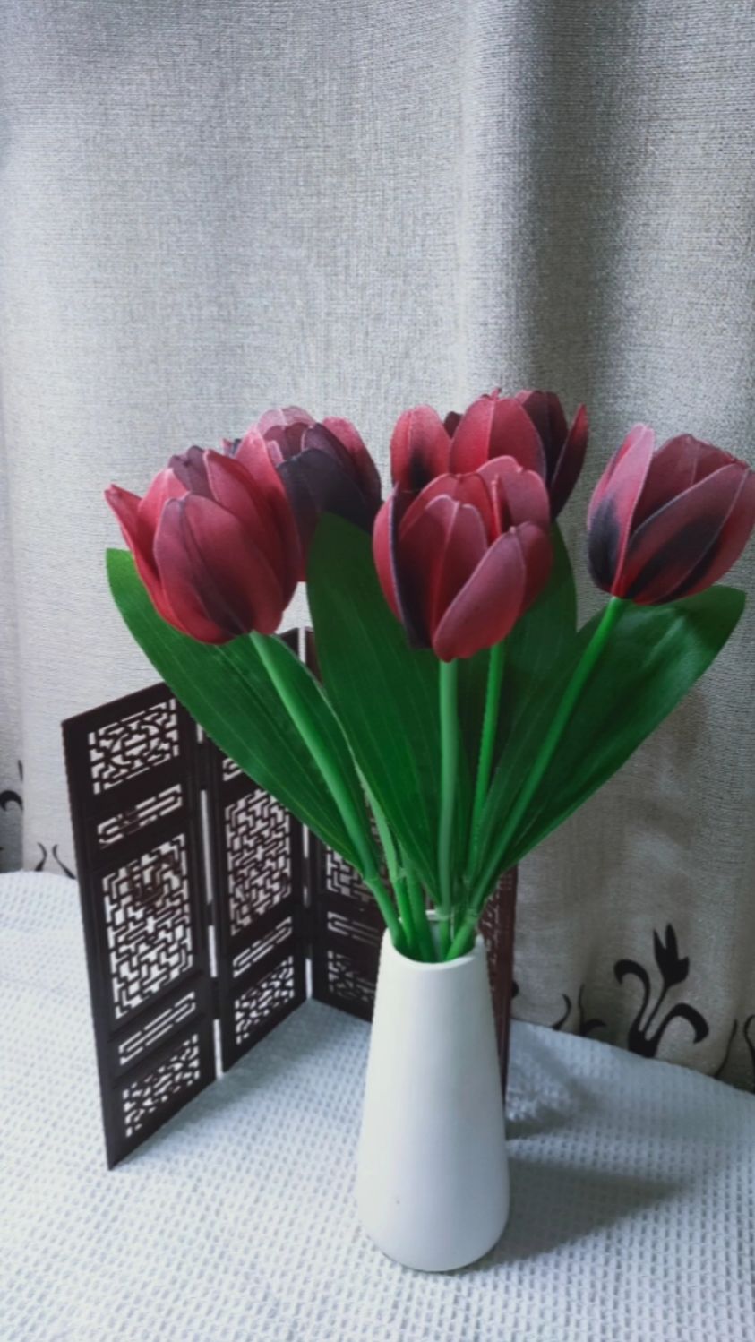 手工丝网花郁金香加套管叶子教程