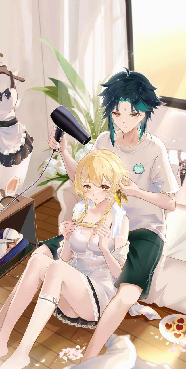 魈与荧妹,看来魈还是很宠旅行者的![偷笑]