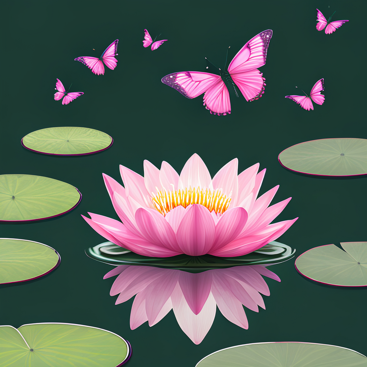 蝴蝶围绕的漂亮荷花.