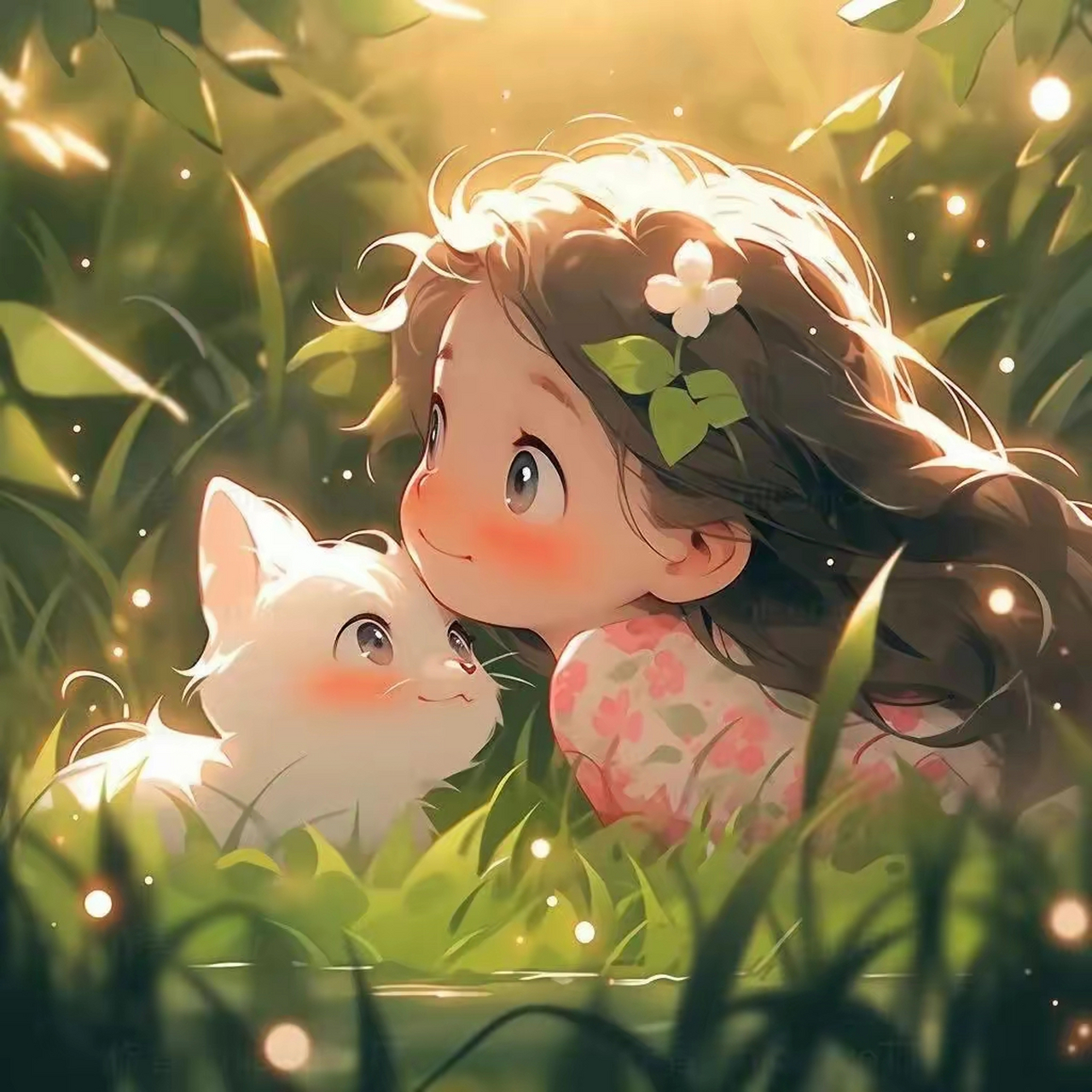 可爱治愈头像:小公主和猫咪,陪伴是最长情的好白#乐享周末分享吧