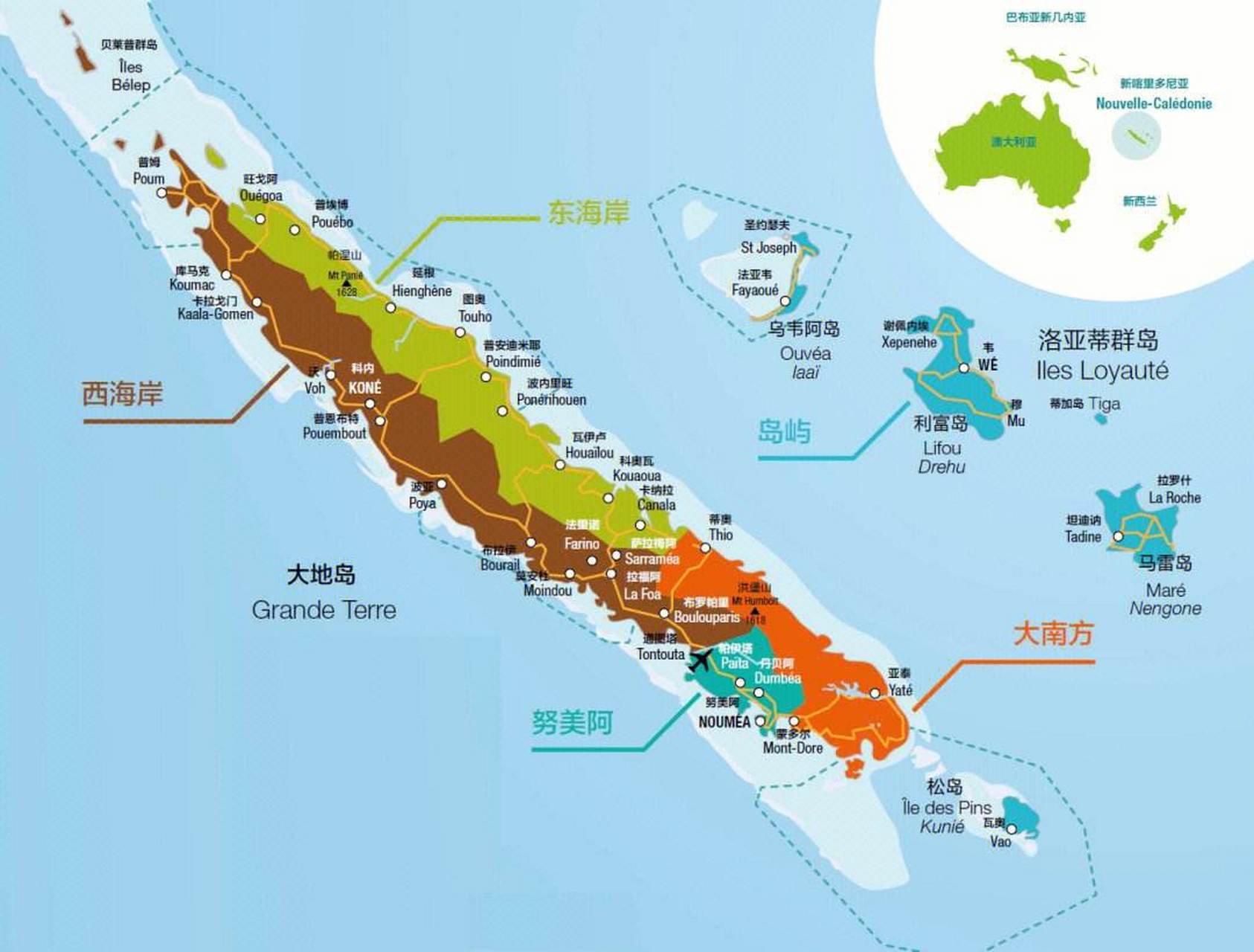太平洋西南部的新喀里多尼亚岛,是南太平洋最大的岛屿之一.