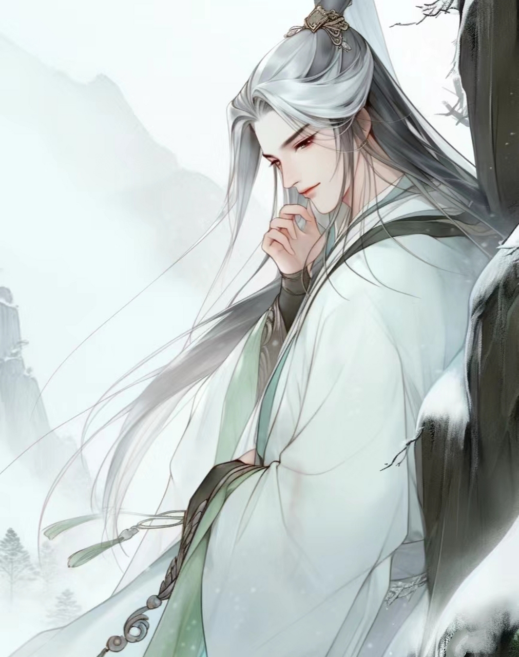 古风白发男子:悦怿若九春,磬折似秋霜.