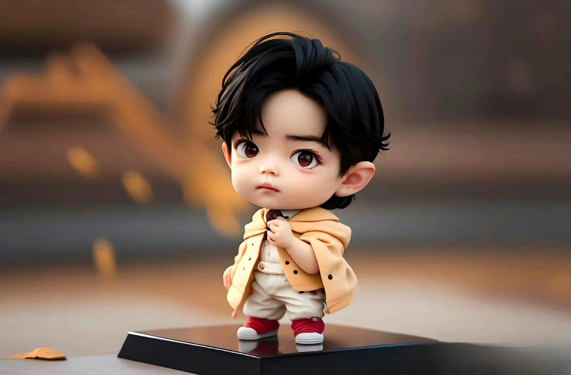 q版ai肖战小萌物的发型,是常见的"水冰月",刘海四六分,非常适合,衣服