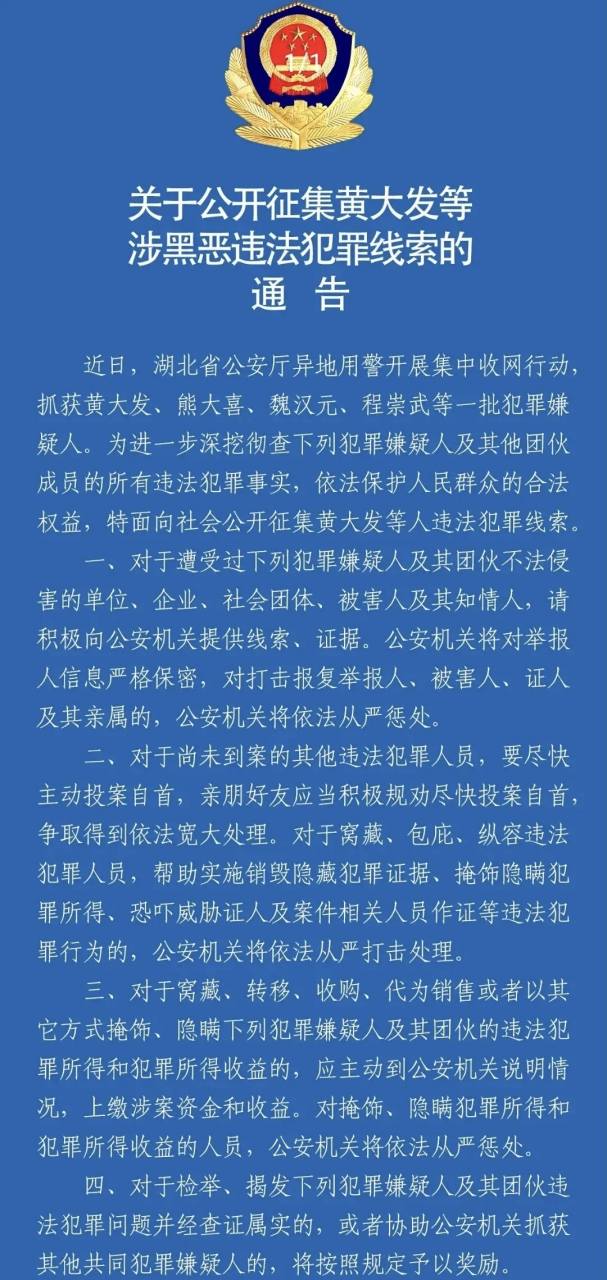 武漢最大黑社會頭目落網!