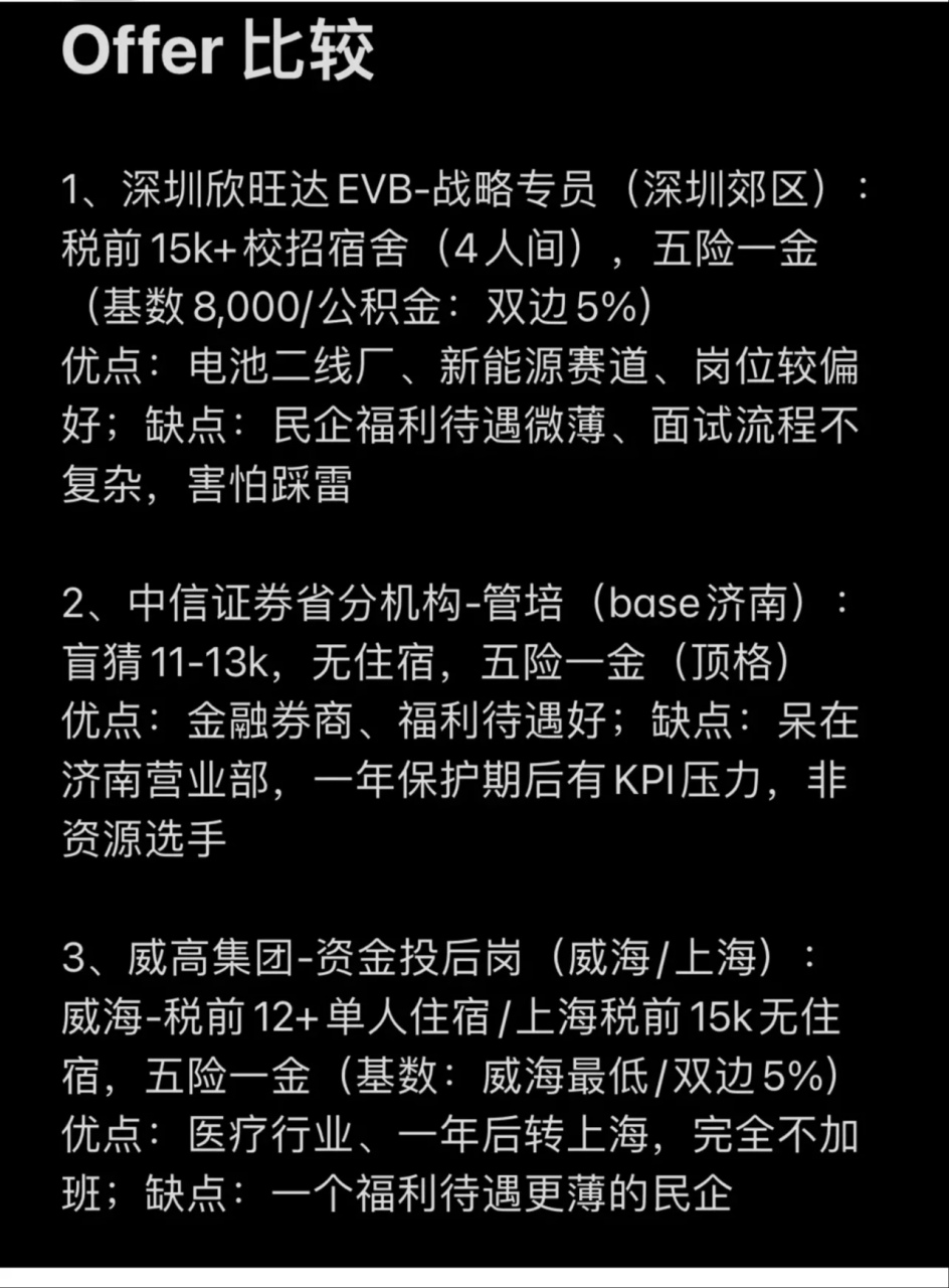 211本,985硕士女生,现有3个offer求助 一是深圳欣旺达evb-战略专员