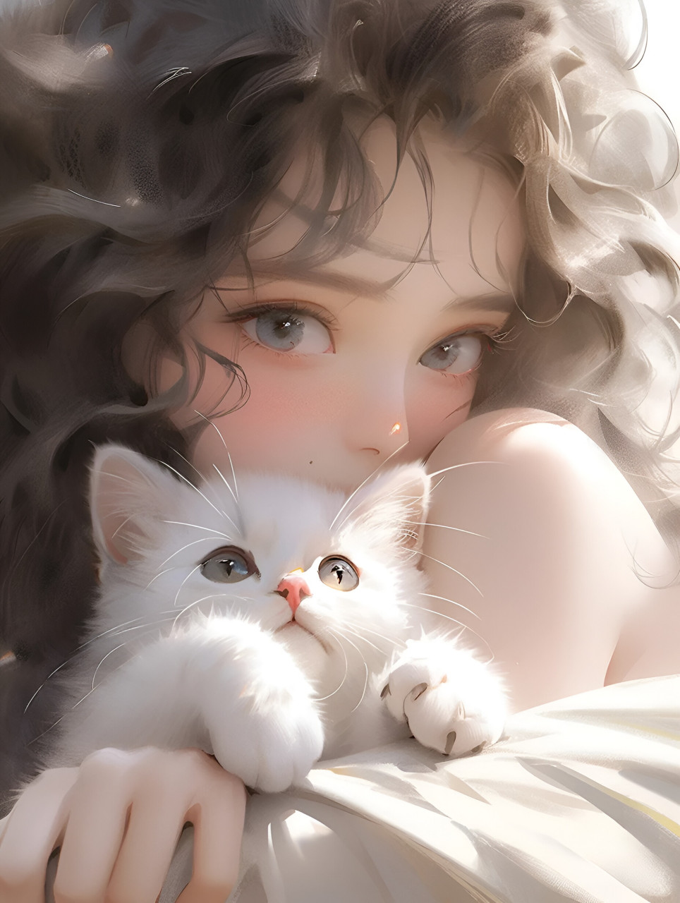 女孩与猫咪 #二次元# #ai共创计划# #ai绘画