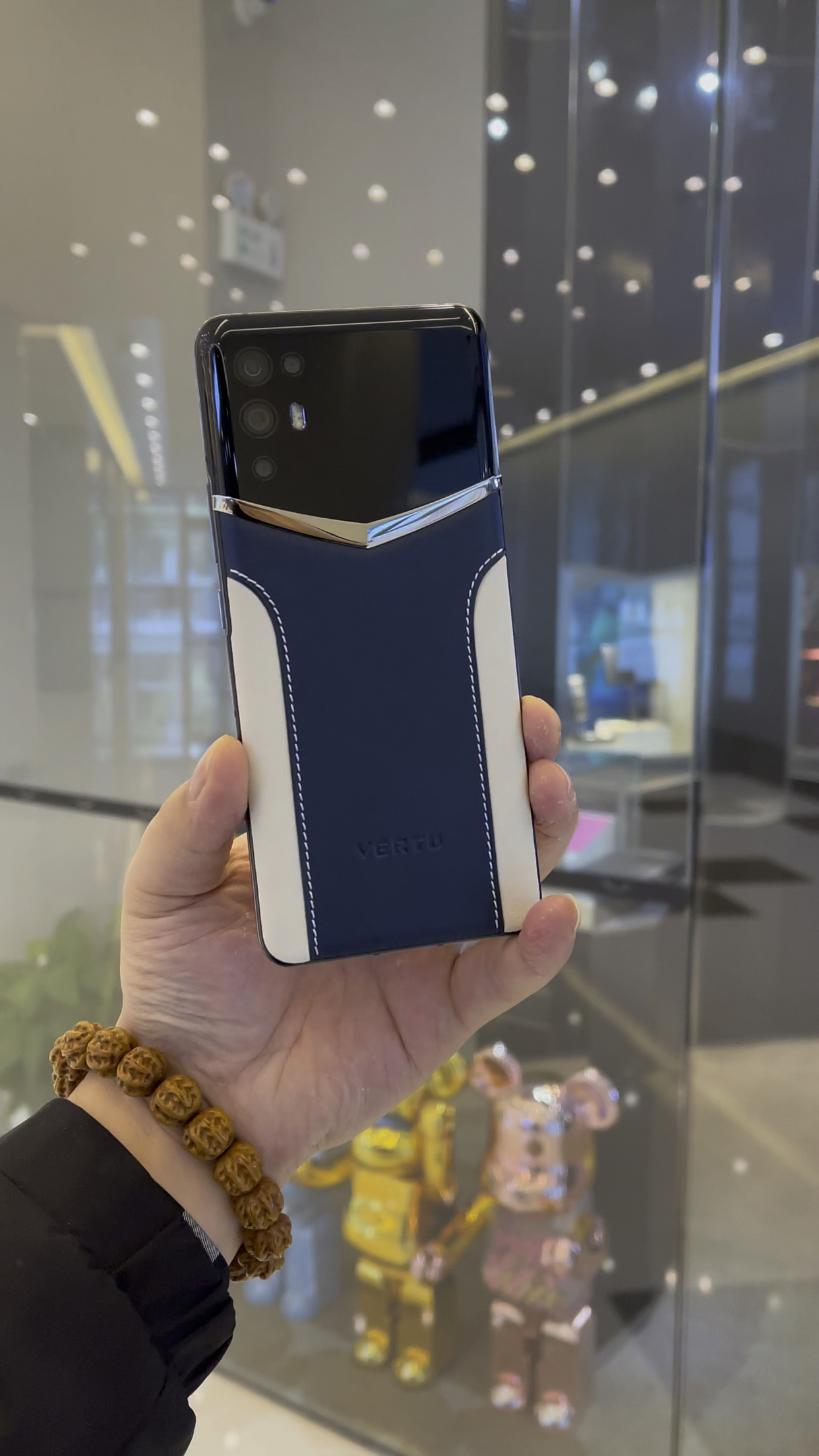 vertu新品5g蓝白拼接小牛皮