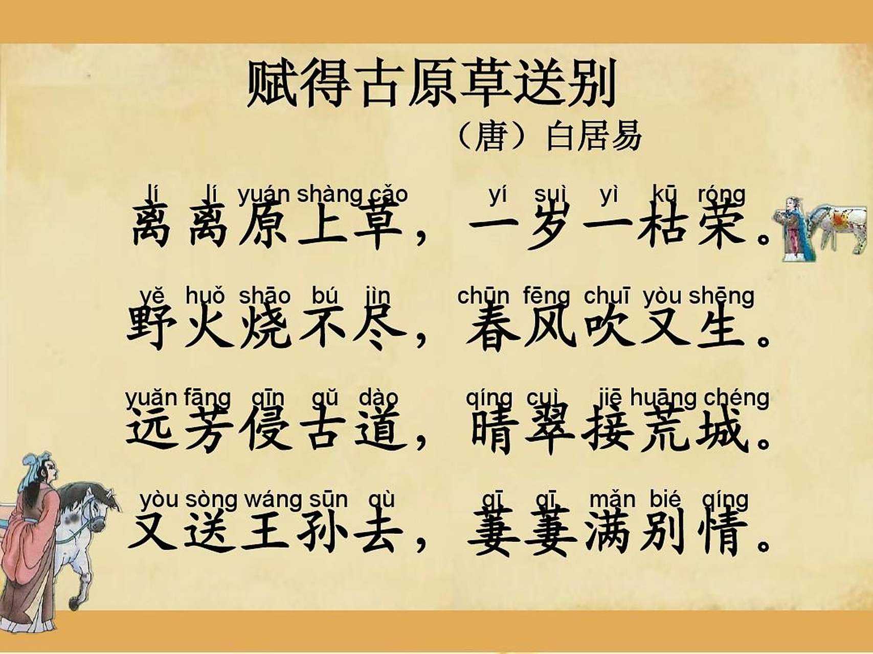 赋得古原草送别 [唐]白居易 离离原上草,一岁一枯荣.