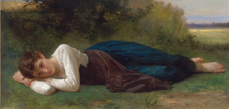 《躺在草地上休息的女孩》法国画家威廉·阿道夫·布格罗的油画作品