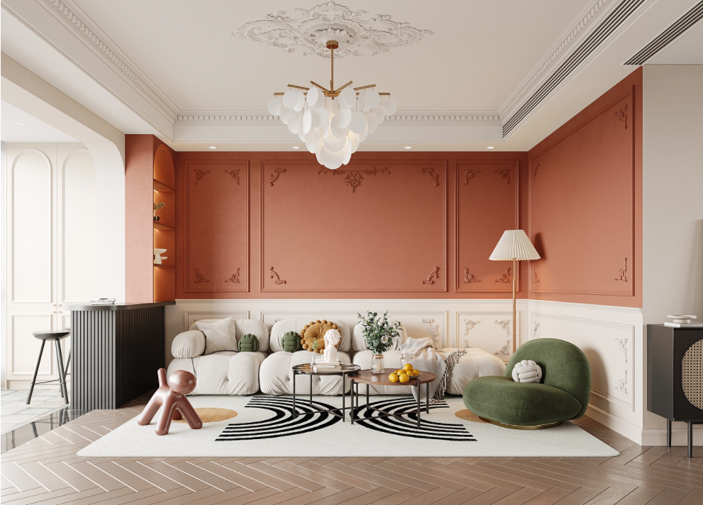 绿色 橙色系搭配,让空间更高雅