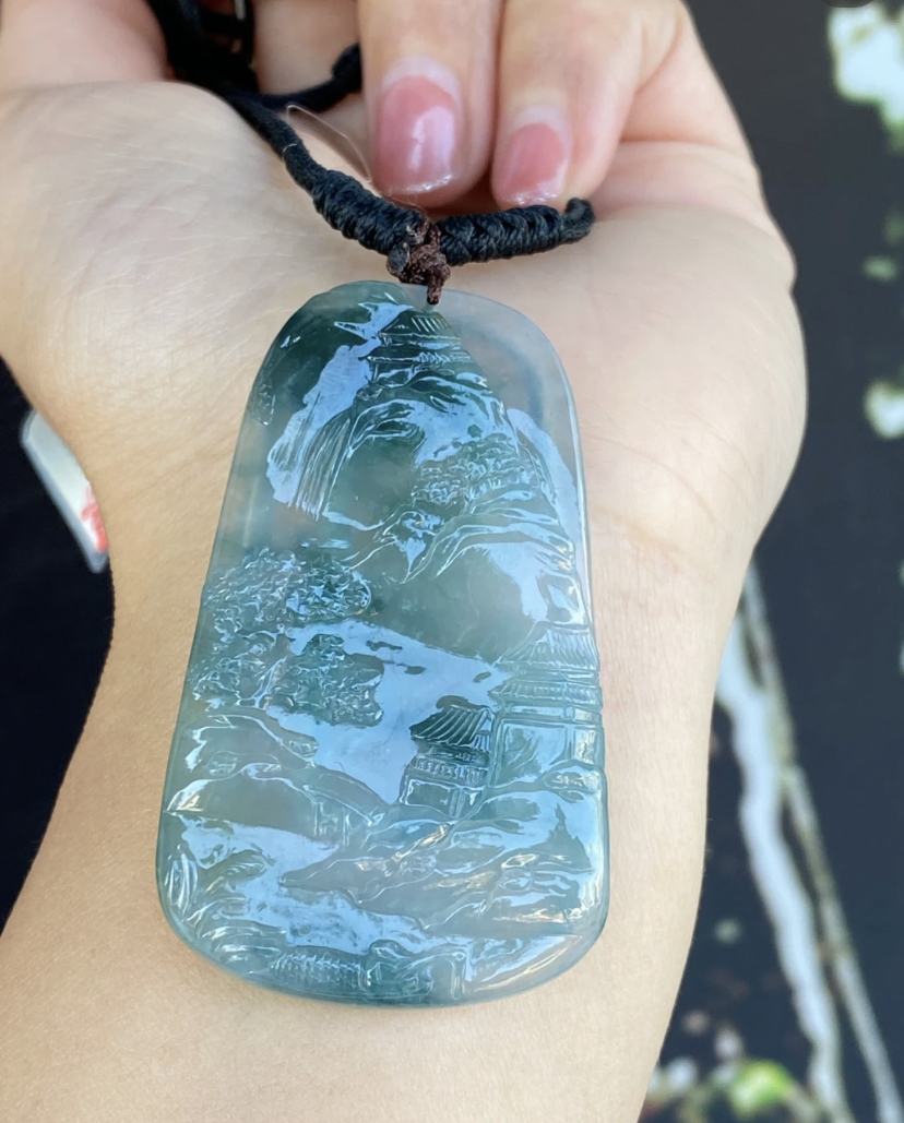天然翡翠山水牌