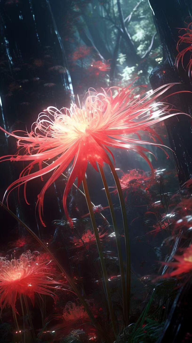 彼岸花,寓意着"离别","执念",也代表"死亡"和"重生"