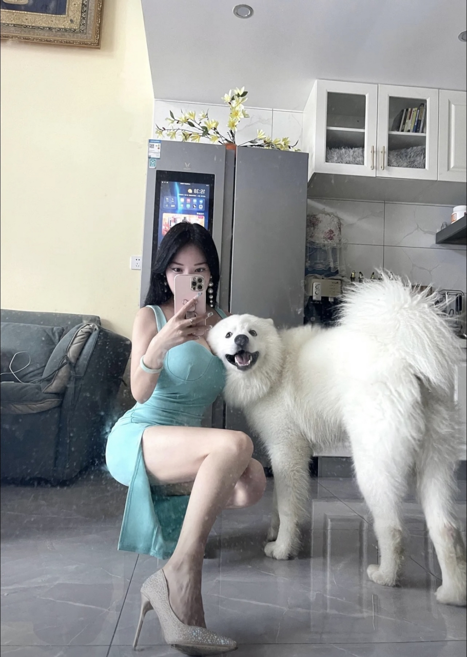 气质性感美女与可爱调皮的白色宠物狗狗#时尚穿搭# #性感好身材