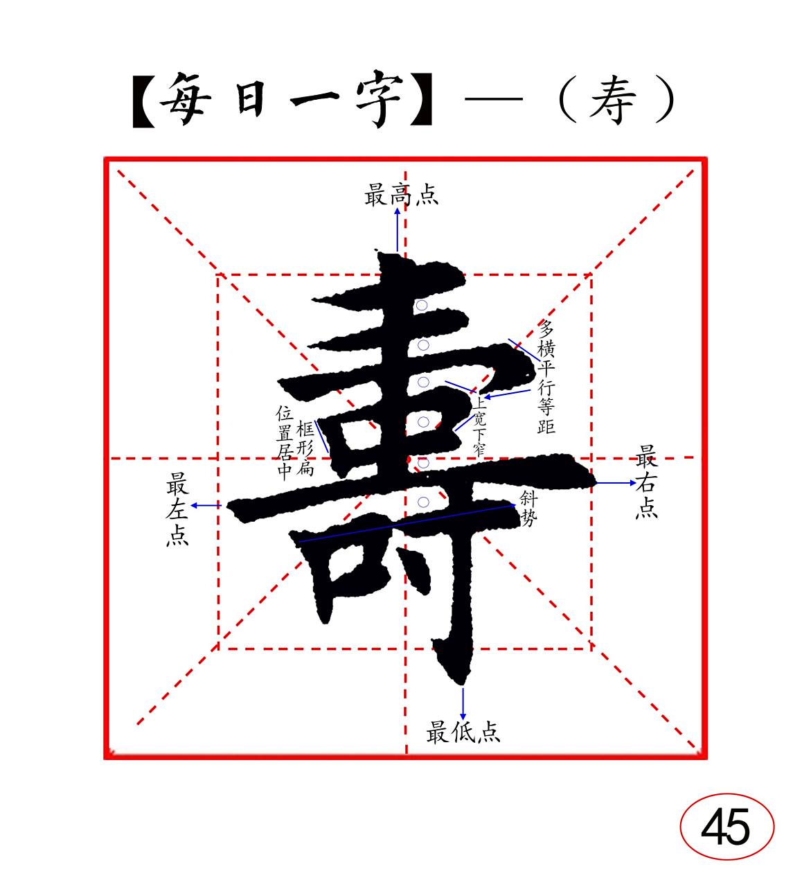 楷书——"寿"字结构分析.  《每日一字》第45个字是"寿"字.