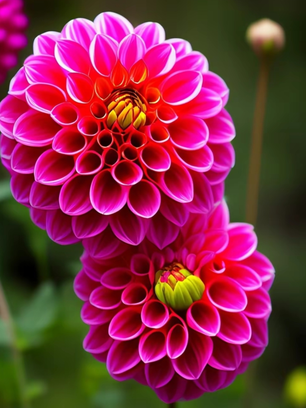 五颜六色的大丽花,五彩斑斓,花朵大而优美,百看不厌