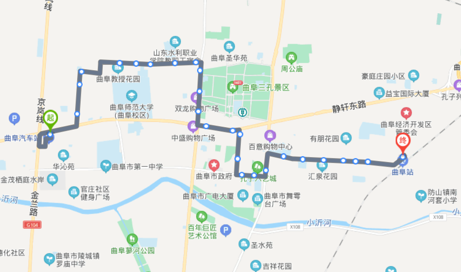 山东曲阜火车站途经公交车路线乘坐点及其运行时间