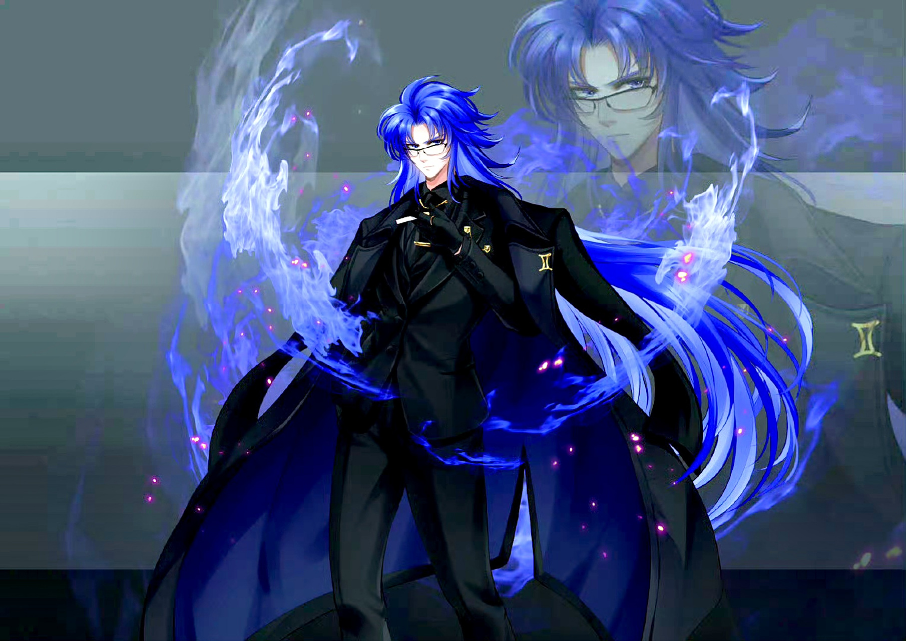 画师dusk绘制的一组双子座黄金圣斗士撒加的同人插画,人物变得更加