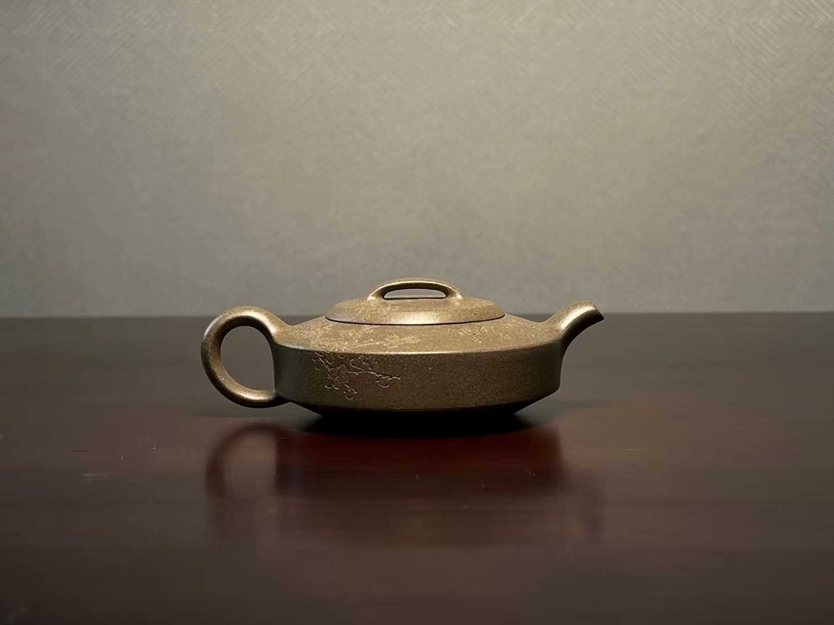 黄敏洪,扁石(刻绘款 松华青段泥#全手工#紫砂壶