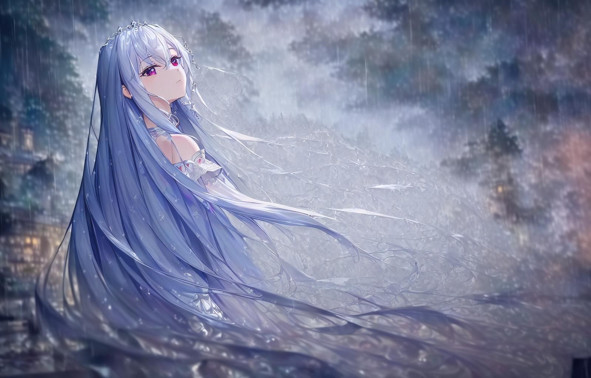 白发的少女,迷失在这极其氛围感的背景里  画师: dr.松华