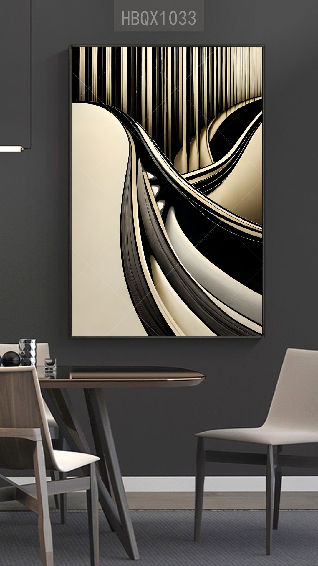 一种黑金美式复古轻奢工业风抽象螺旋曲线数字油画装饰画