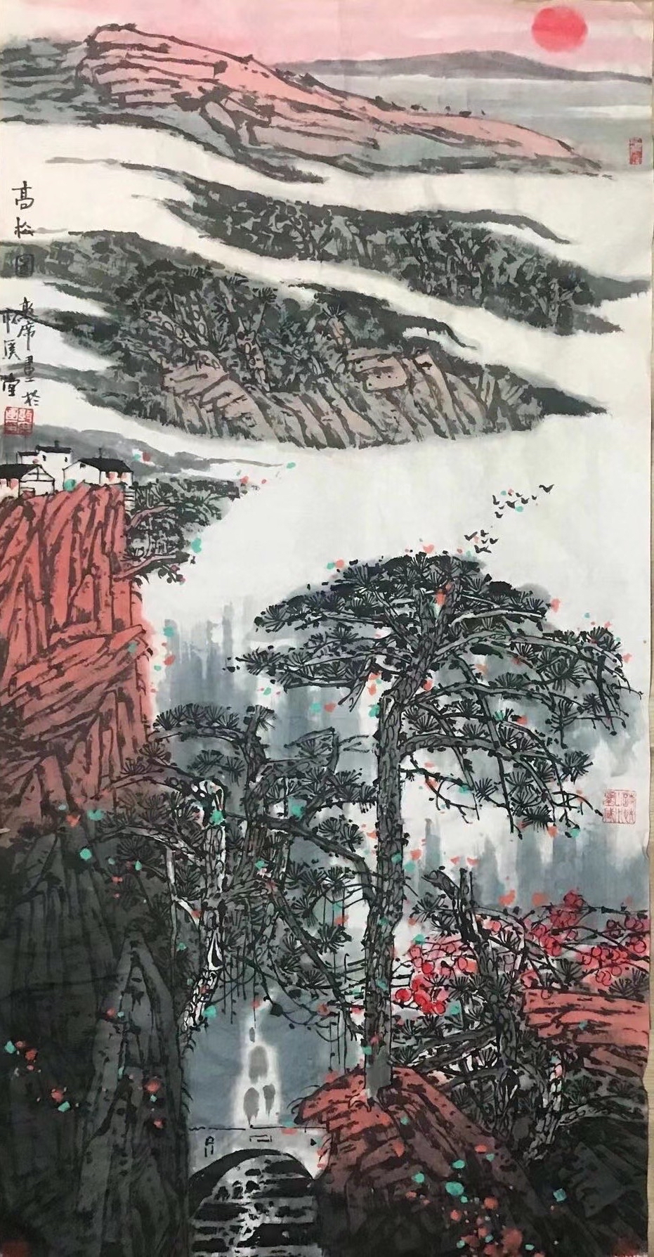 画家林敦席的彩墨山水画中处处体现着诗情,意境高远深邃