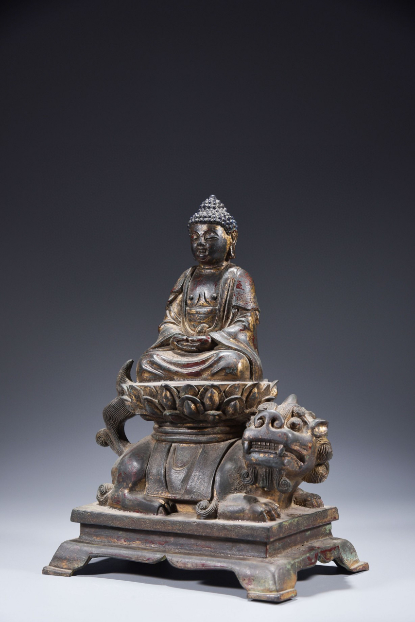 铜胎贴金文殊菩萨坐像摆件 尺寸:高30.